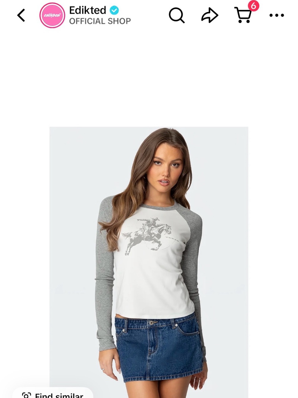 White & Gray Cowboy Graphic Raglan Long Sleeve Tee Edikted - Picture 3 of 3